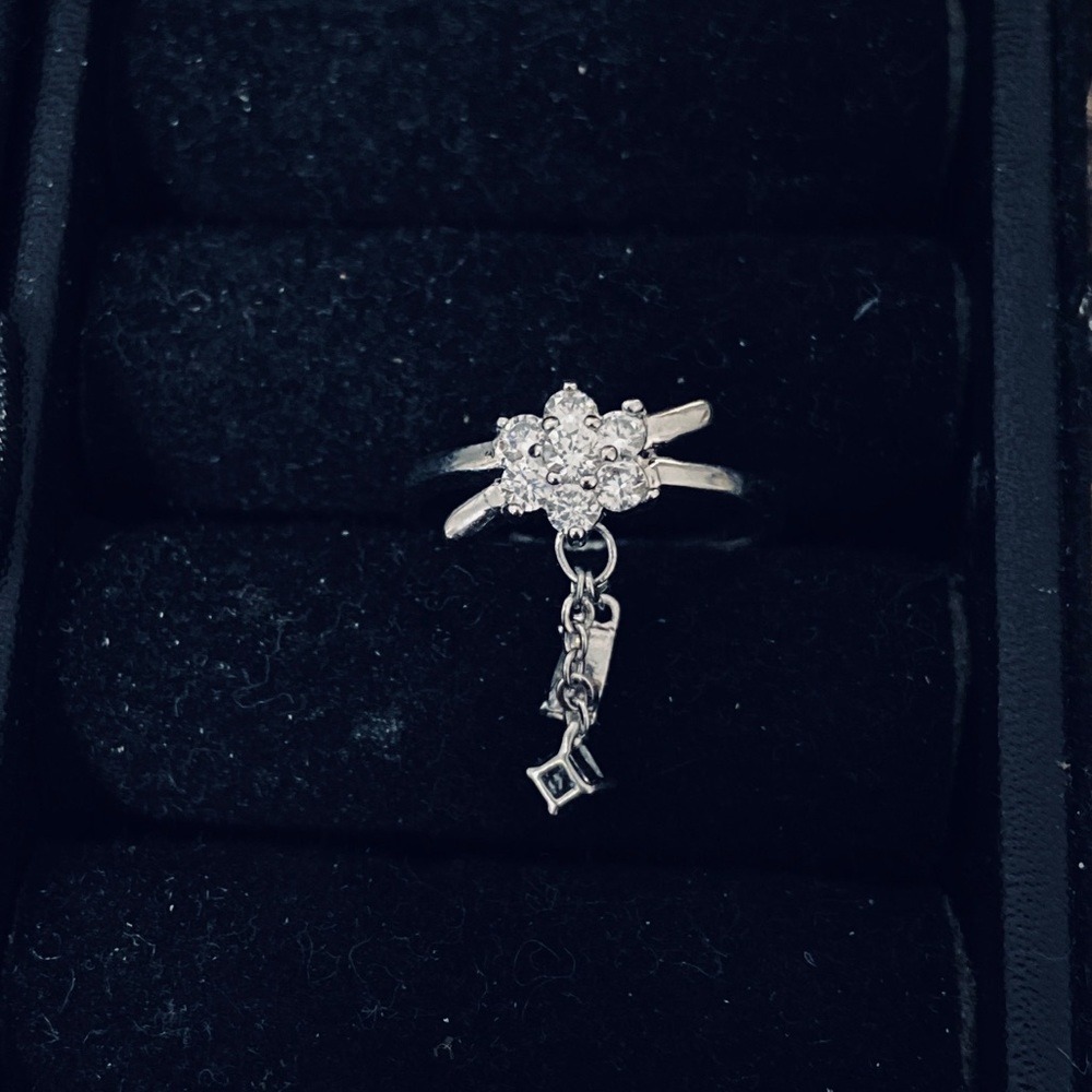 Sterling silver Flower ring with hanging charm